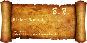 Bider Nanett névjegykártya
